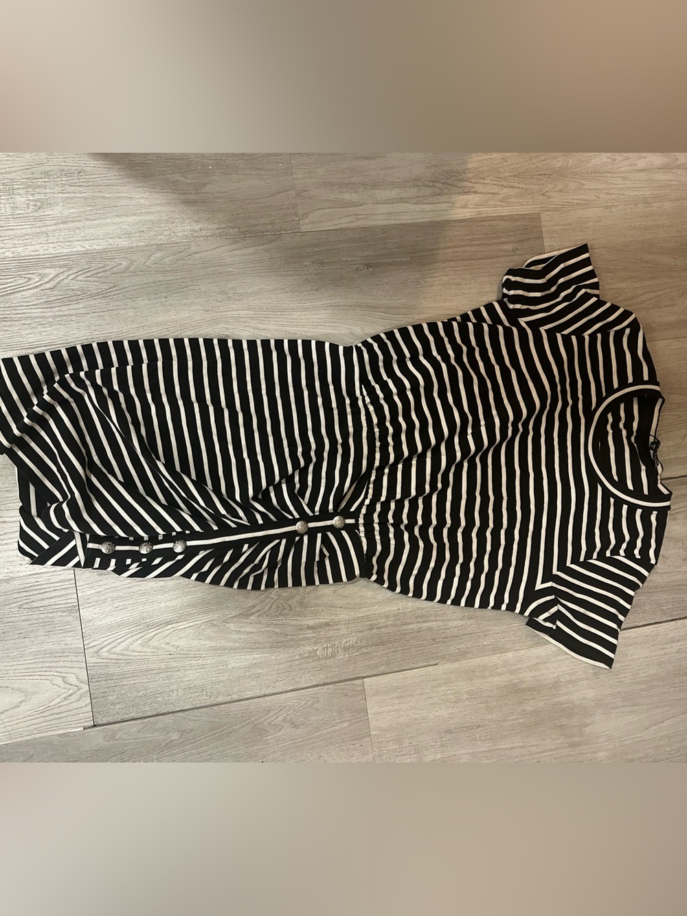 Veronica Beard Black & White Striped Midi Dress with Front Buttons